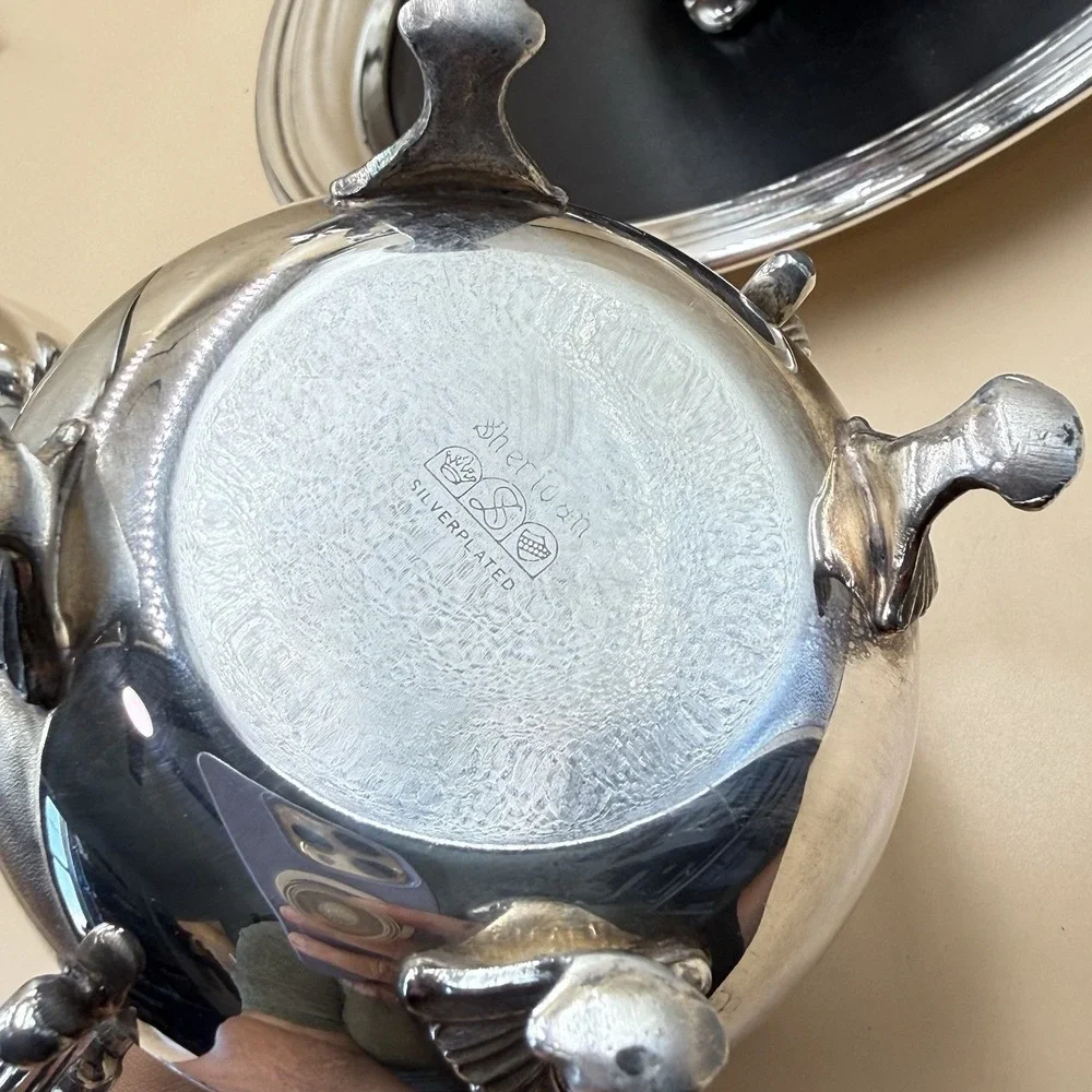 Vintage Sheridan Silverplate 4 Pc Coffee Tea Service Set w/ Tray Mid Century 50s